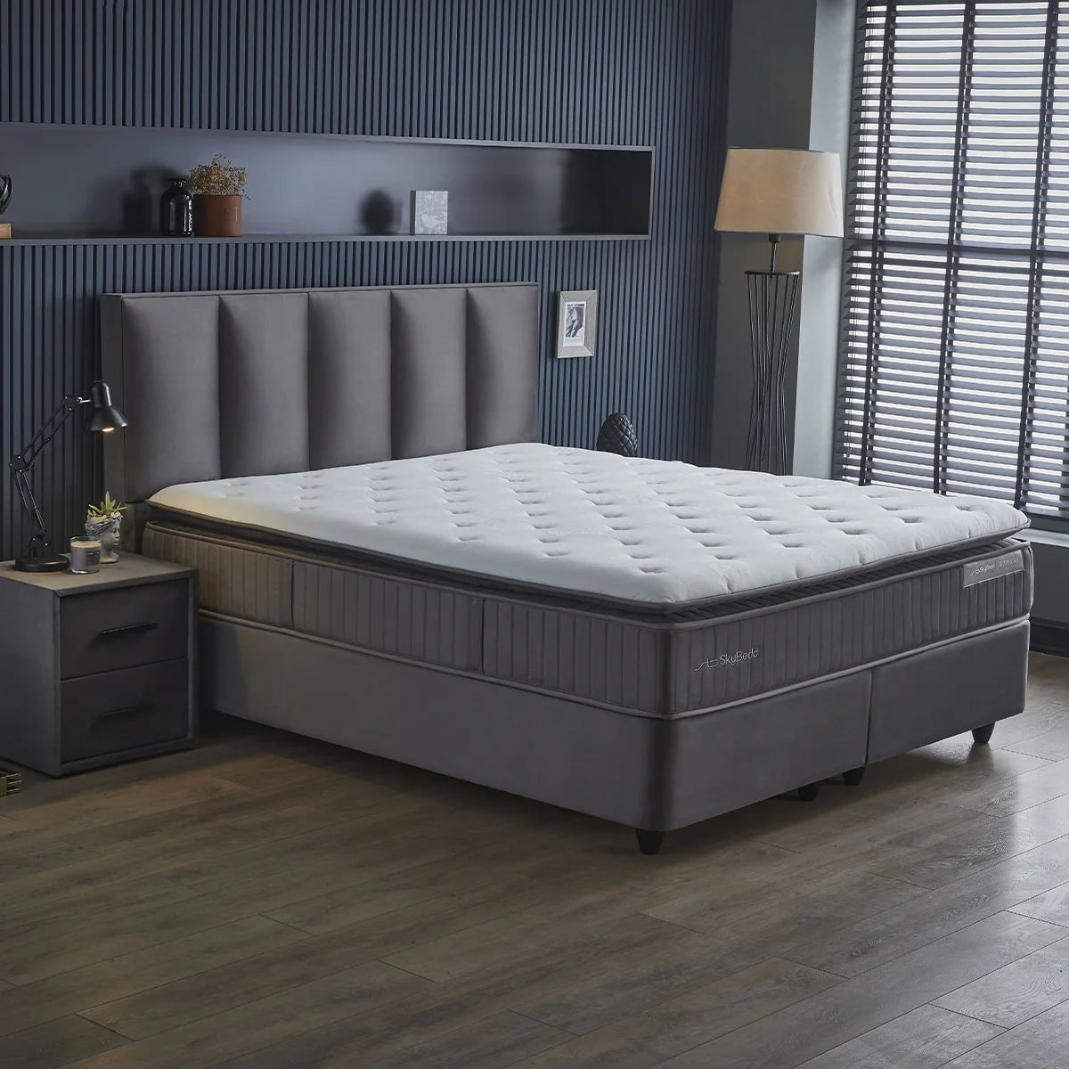 Boxspring met Opbergruimte Birdybedd - Complete set + Luxe 7-zone matras 500 pockets/m² met ingebouwde topper - Antraciet