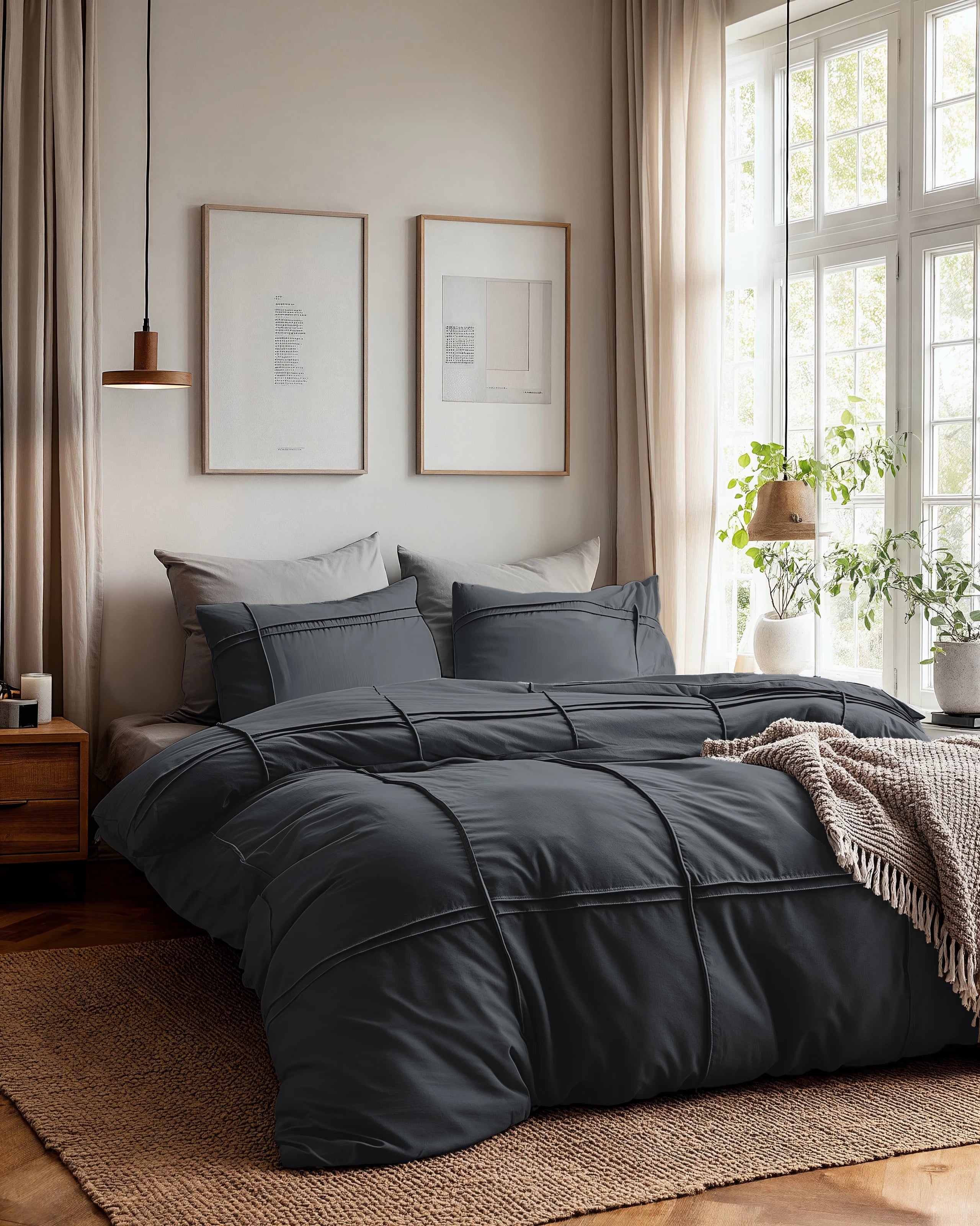 Dekbedovertrek Stone Washed Tufted - Antraciet