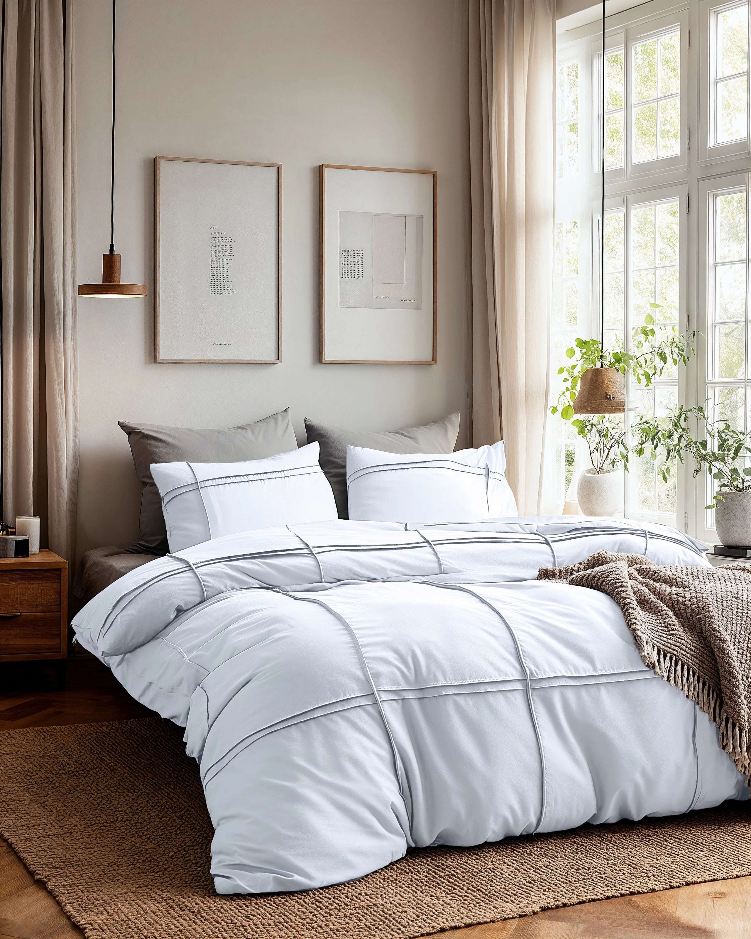 Dekbedovertrek Stone Washed Tufted - Pearl White