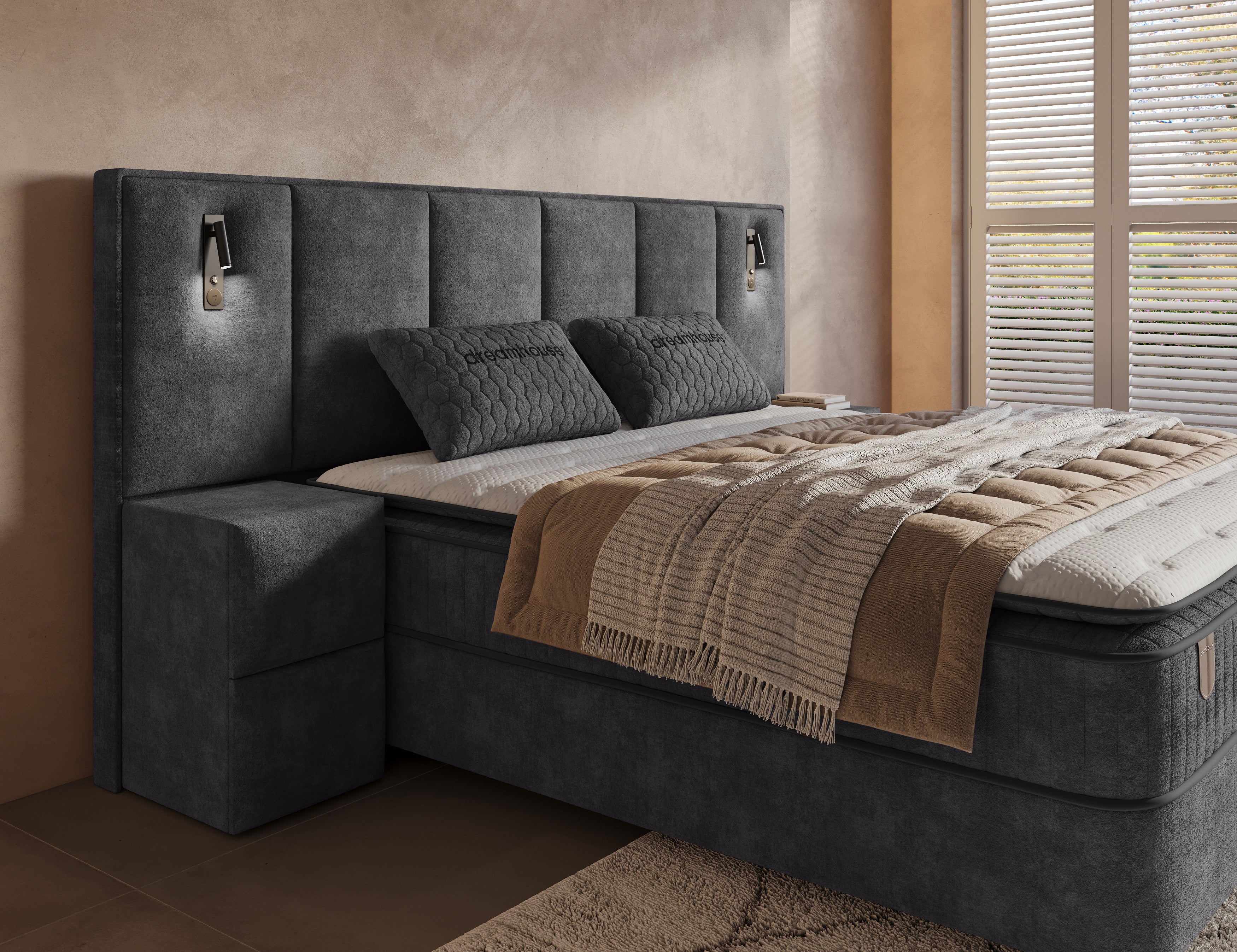 Boxspring met Opbergruimte Nuvion – Complete Set – Luxe 7-zone Matras 500 pockets/m² met Ingebouwde Topper – Antraciet