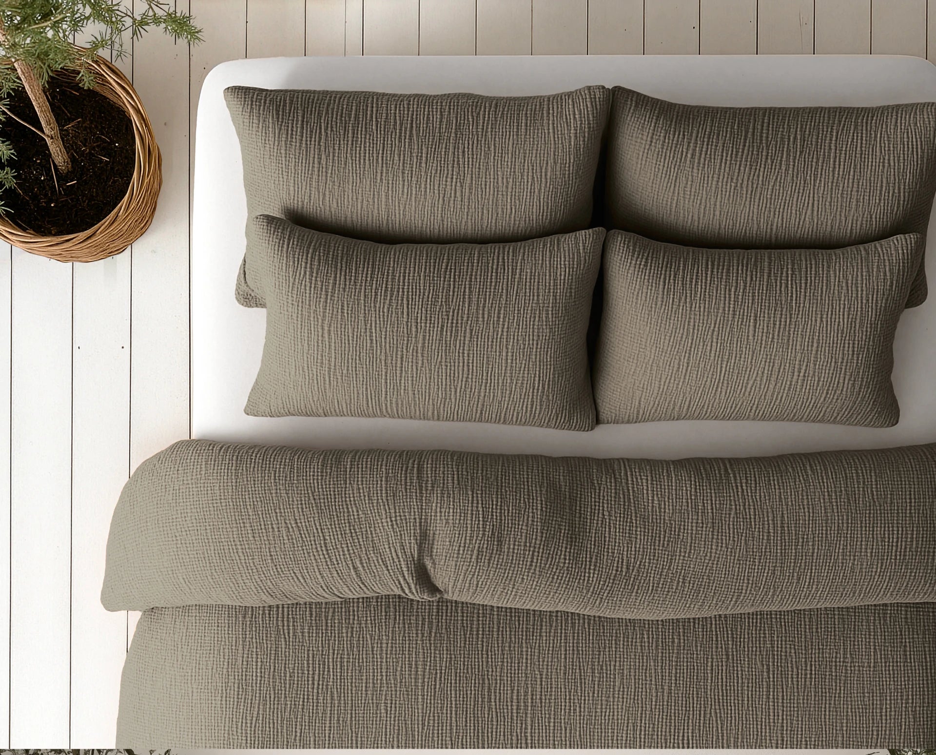 Katoenen Mousseline Lazy Dekbed met Kussenslopen – Taupe