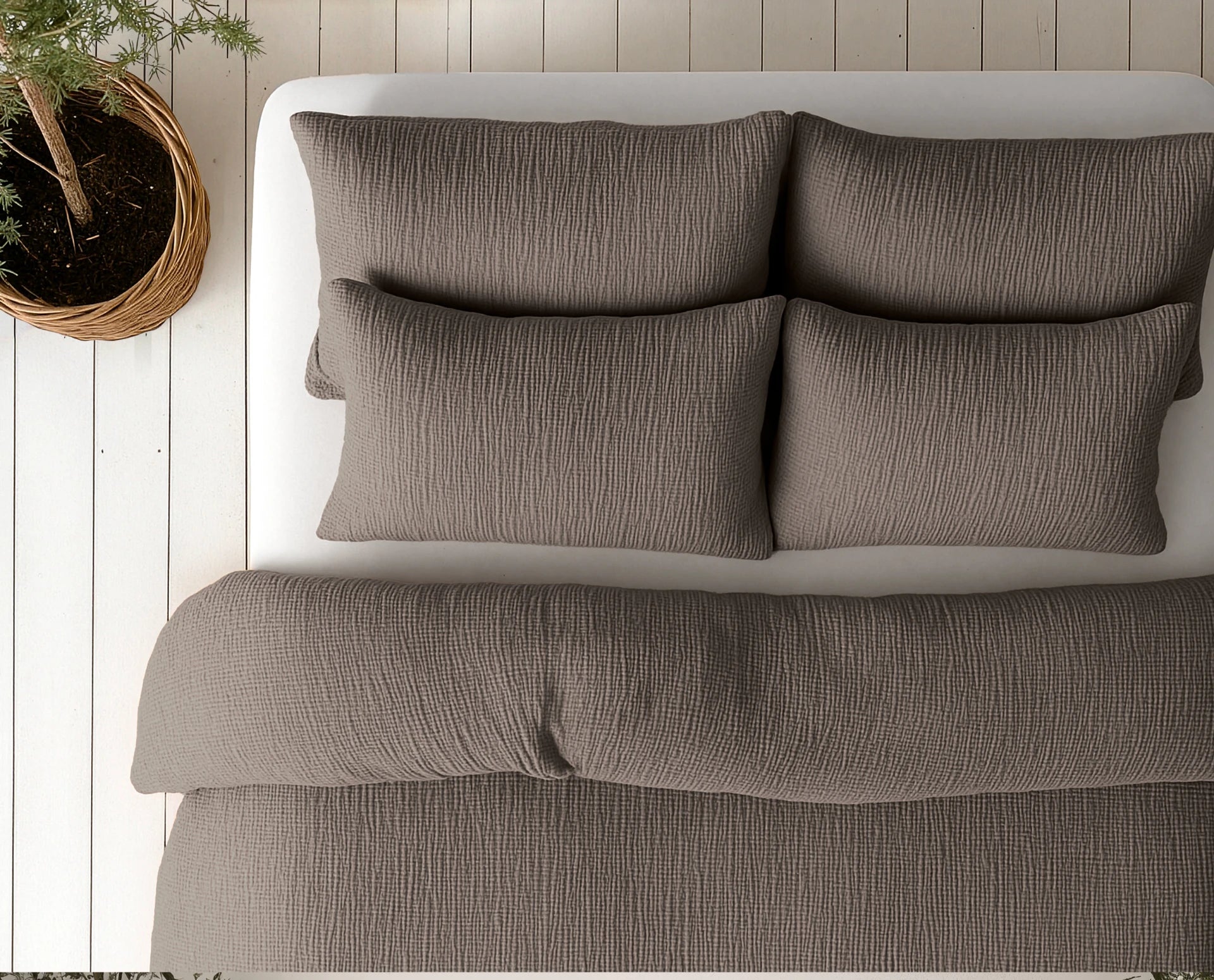 Katoenen Mousseline Lazy Dekbed met Kussenslopen – Donkertaupe