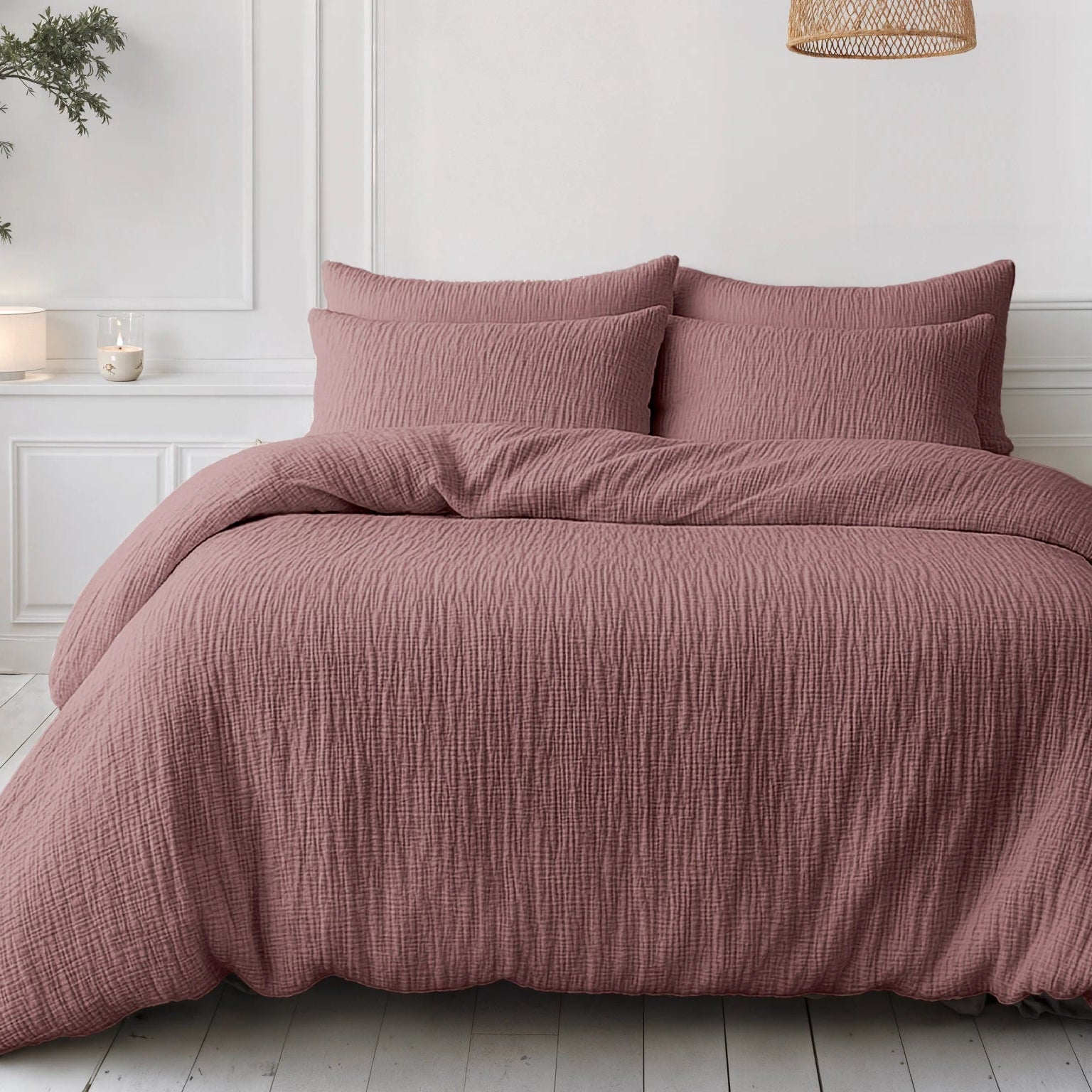 Katoenen Mousseline Lazy Dekbed met Kussenslopen – Oudroze