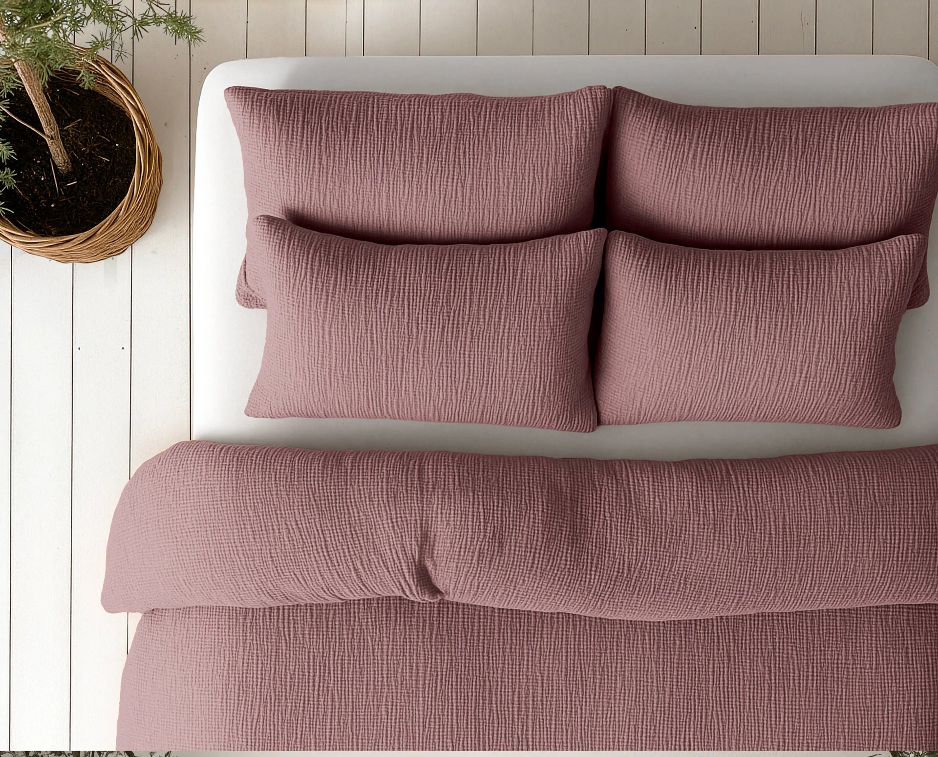 Katoenen Mousseline Lazy Dekbed met Kussenslopen – Oudroze
