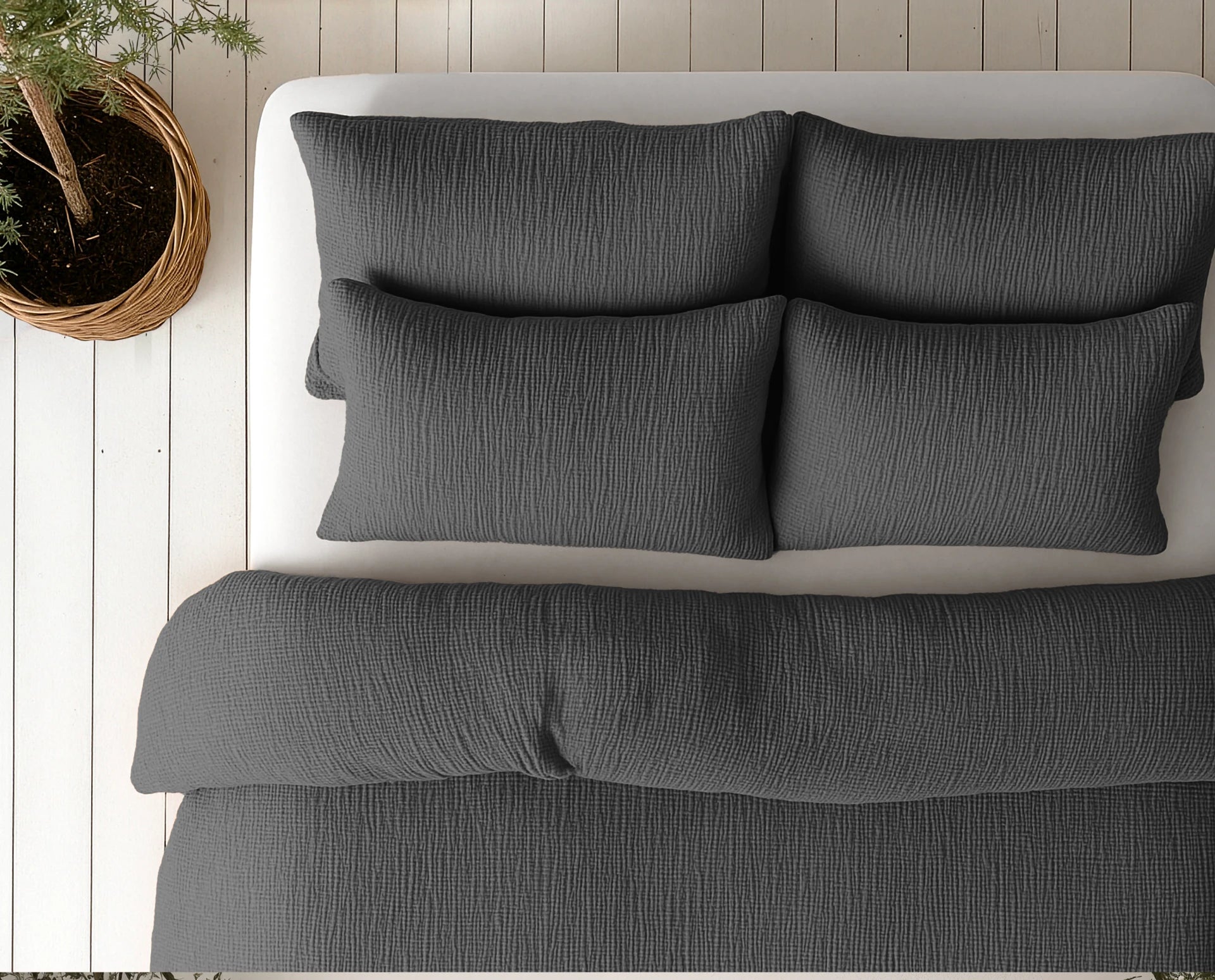 Katoenen Mousseline Lazy Dekbed met Kussenslopen – Antraciet