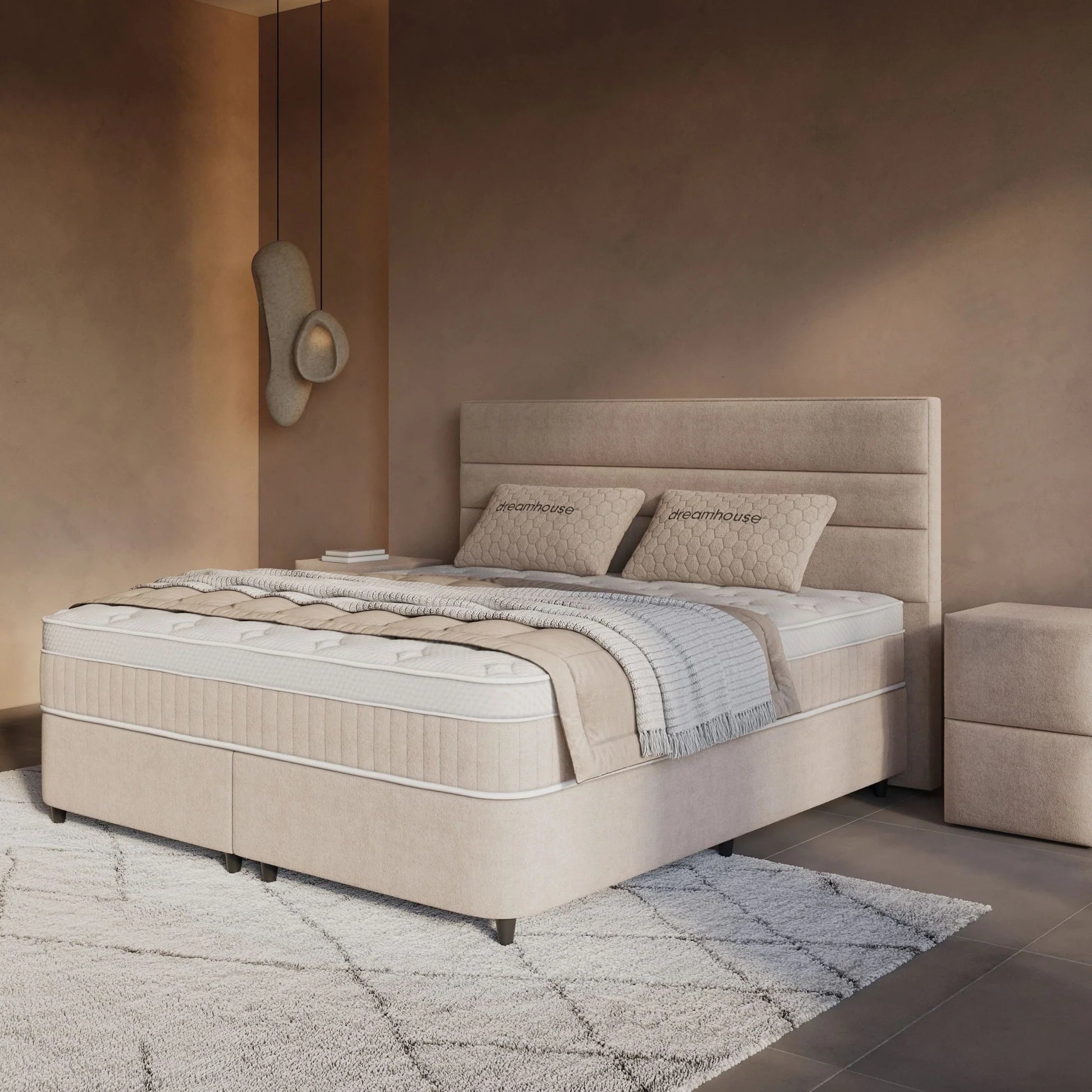 Boxspring met Opbergruimte Lunaris - Complete Set met Luxe 7-zone Matras - Beige