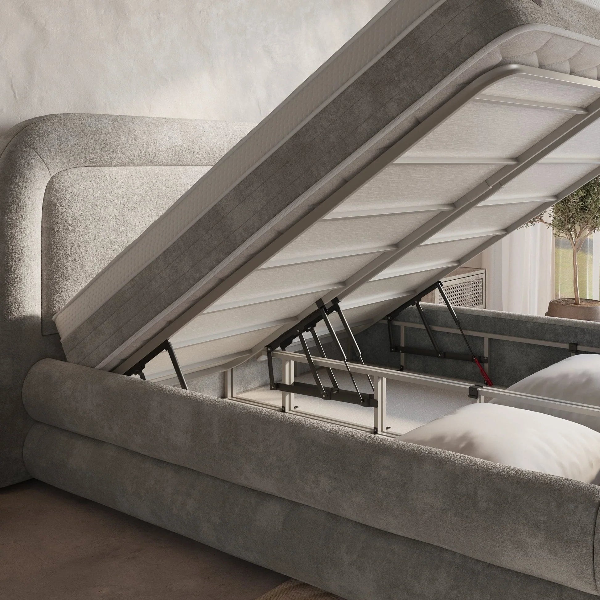 Boxspring met Opbergruimte Alora - Complete Set met Luxe 7-zone Matras - Sand Grey