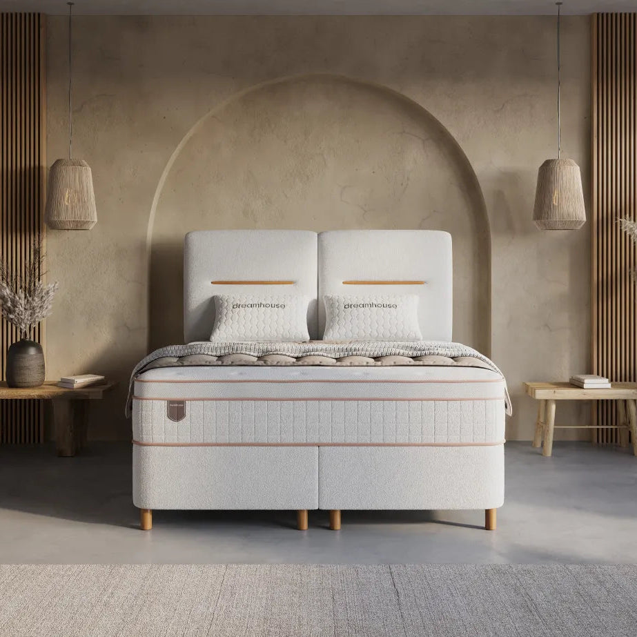 Boxspring met Opbergruimte Aveline - Complete Set met Luxe 7-zone Matras - Beige