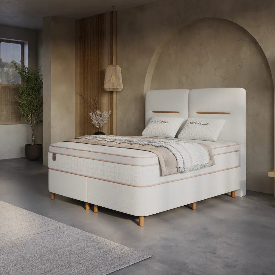 Boxspring met Opbergruimte Aveline - Complete Set met Luxe 7-zone Matras - Beige