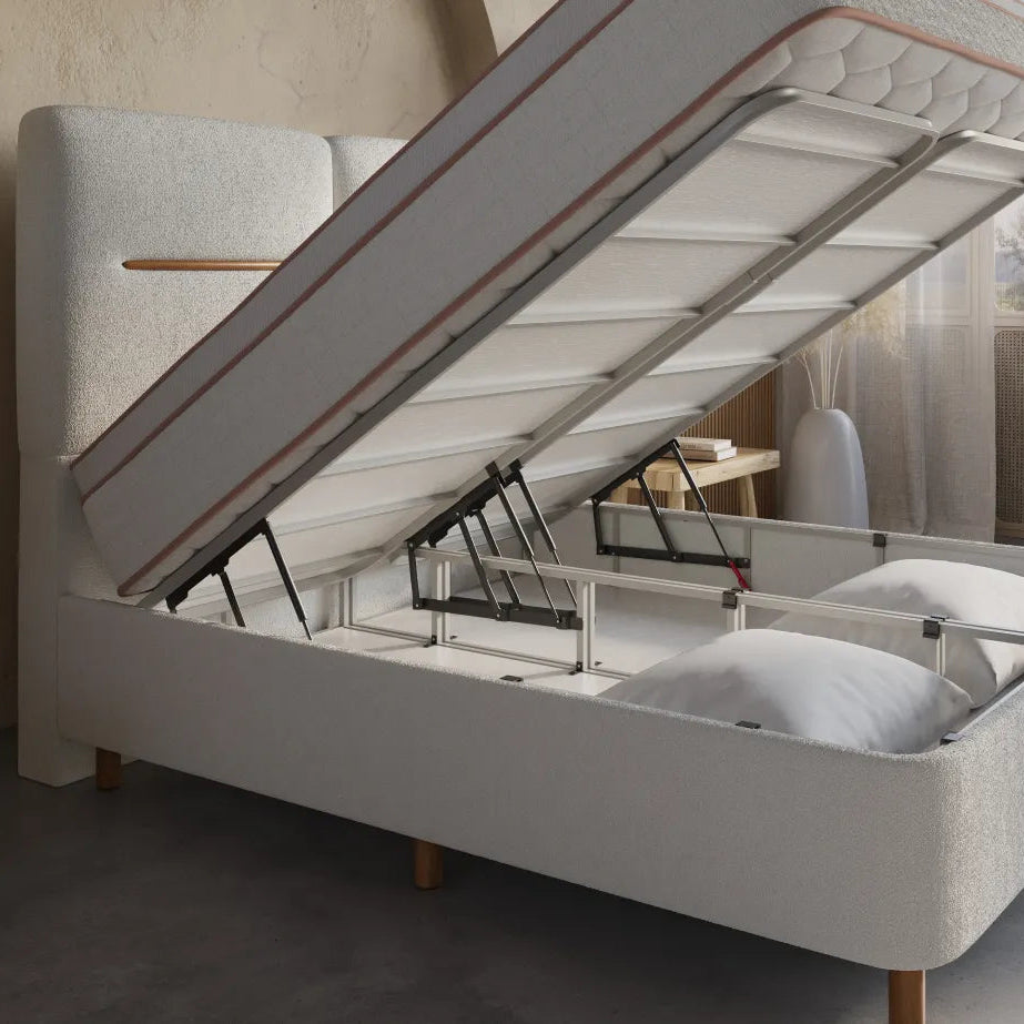 Boxspring met Opbergruimte Aveline - Complete Set met Luxe 7-zone Matras - Beige