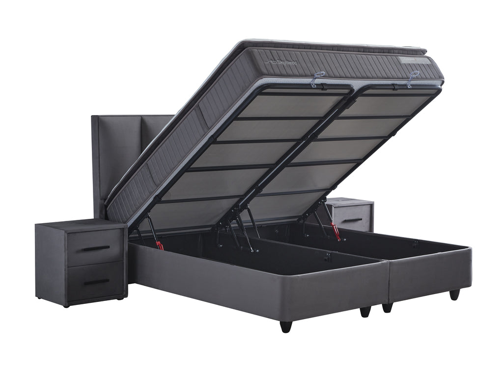 Boxspring met Opbergruimte Birdybedd - Complete set - Luxe 7-zone matras 500 pockets/m² met ingebouwde topper - Antraciet