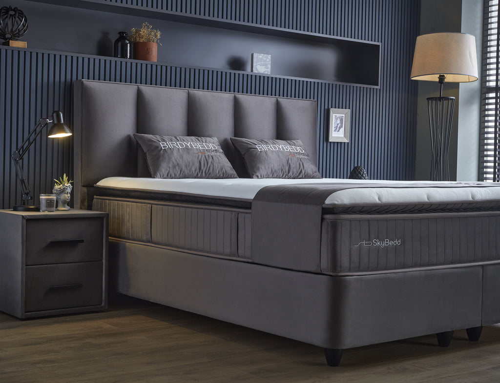 Boxspring met Opbergruimte Birdybedd - Complete set - Luxe 7-zone matras 500 pockets/m² met ingebouwde topper - Antraciet