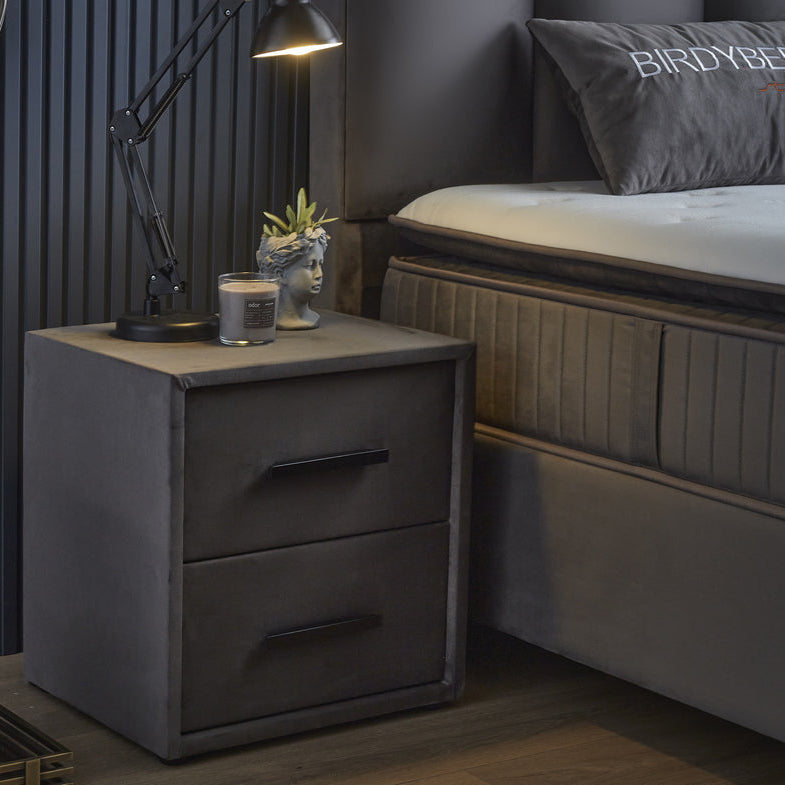 Boxspring met Opbergruimte Birdybedd - Complete set + Luxe 7-zone matras 500 pockets/m² met ingebouwde topper - Antraciet