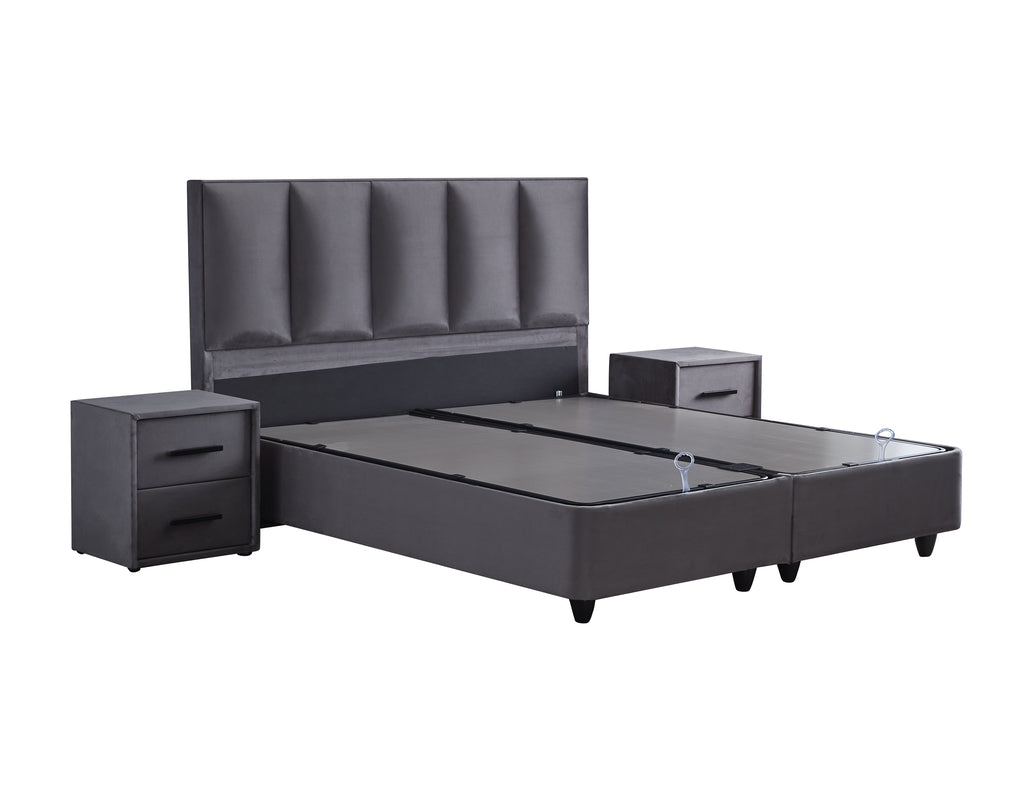 Boxspring met Opbergruimte Birdybedd - Complete set - Luxe 7-zone matras 500 pockets/m² met ingebouwde topper - Antraciet