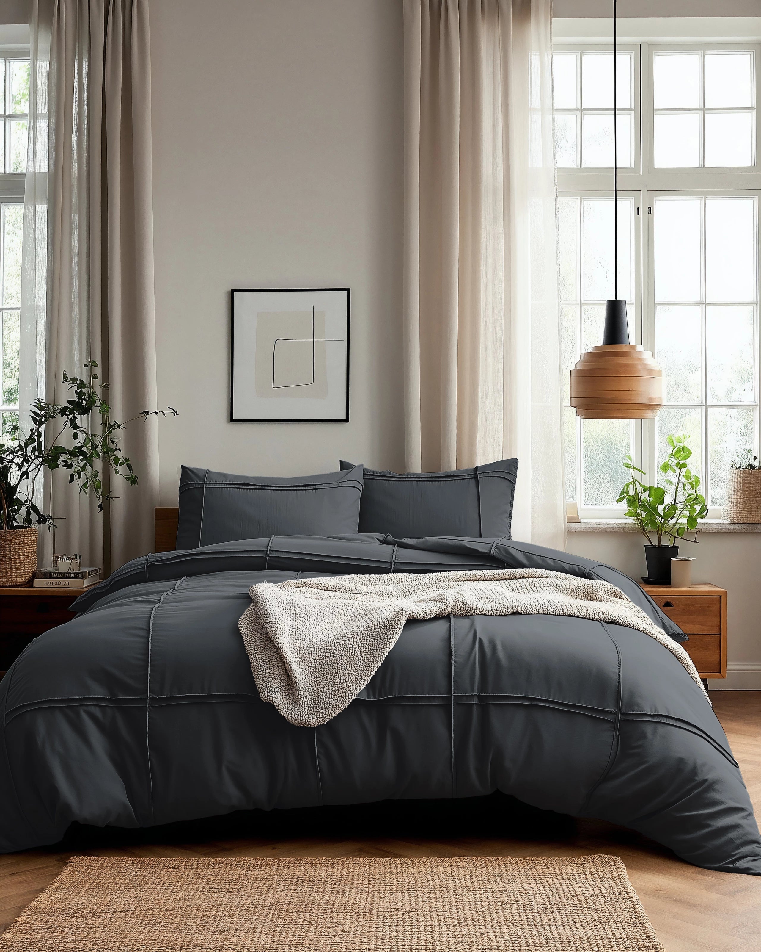 Dekbedovertrek Stone Washed Tufted - Antraciet