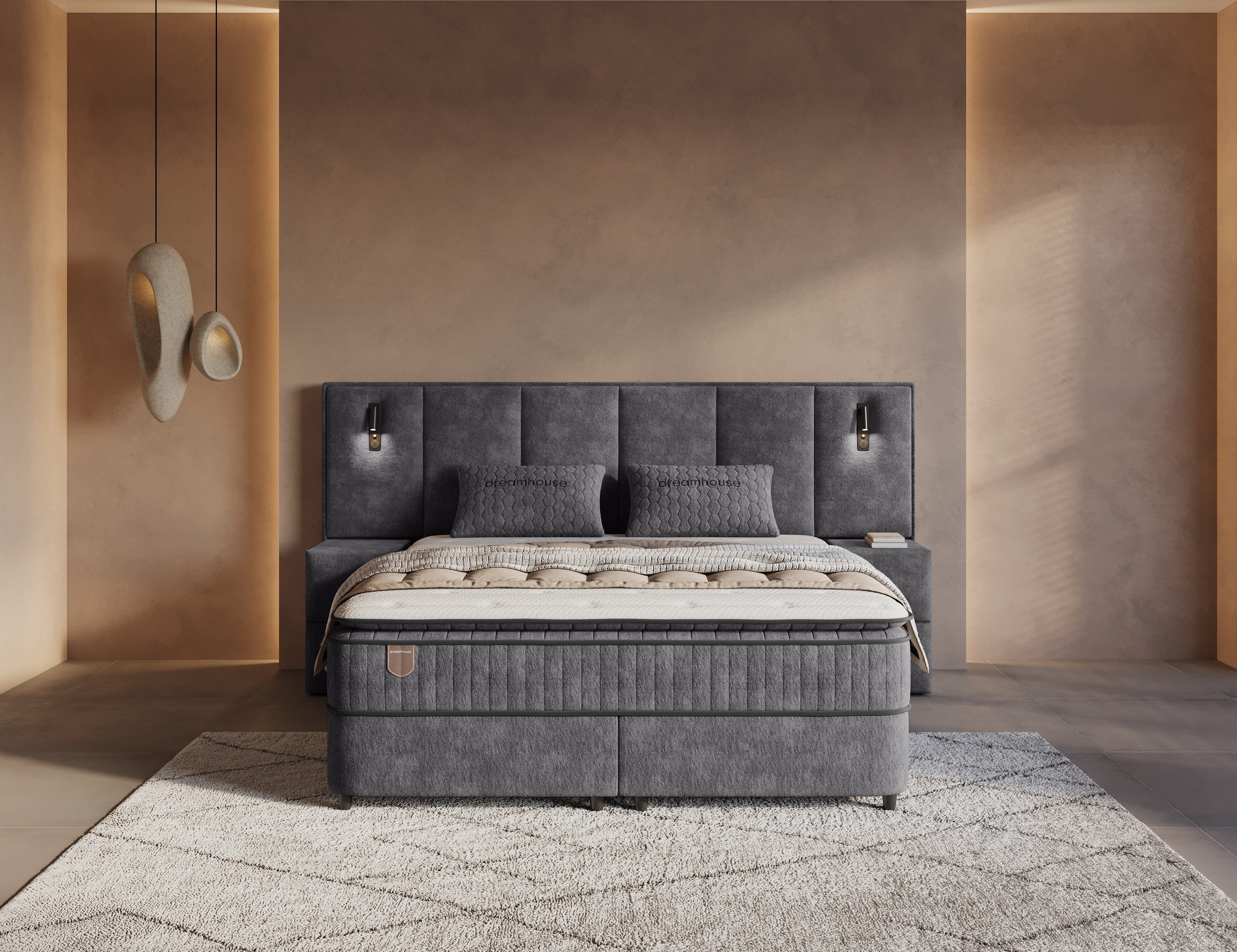 Boxspring met Opbergruimte Nuvion – Complete Set – Luxe 7-zone Matras 500 pockets/m² met Ingebouwde Topper – Antraciet