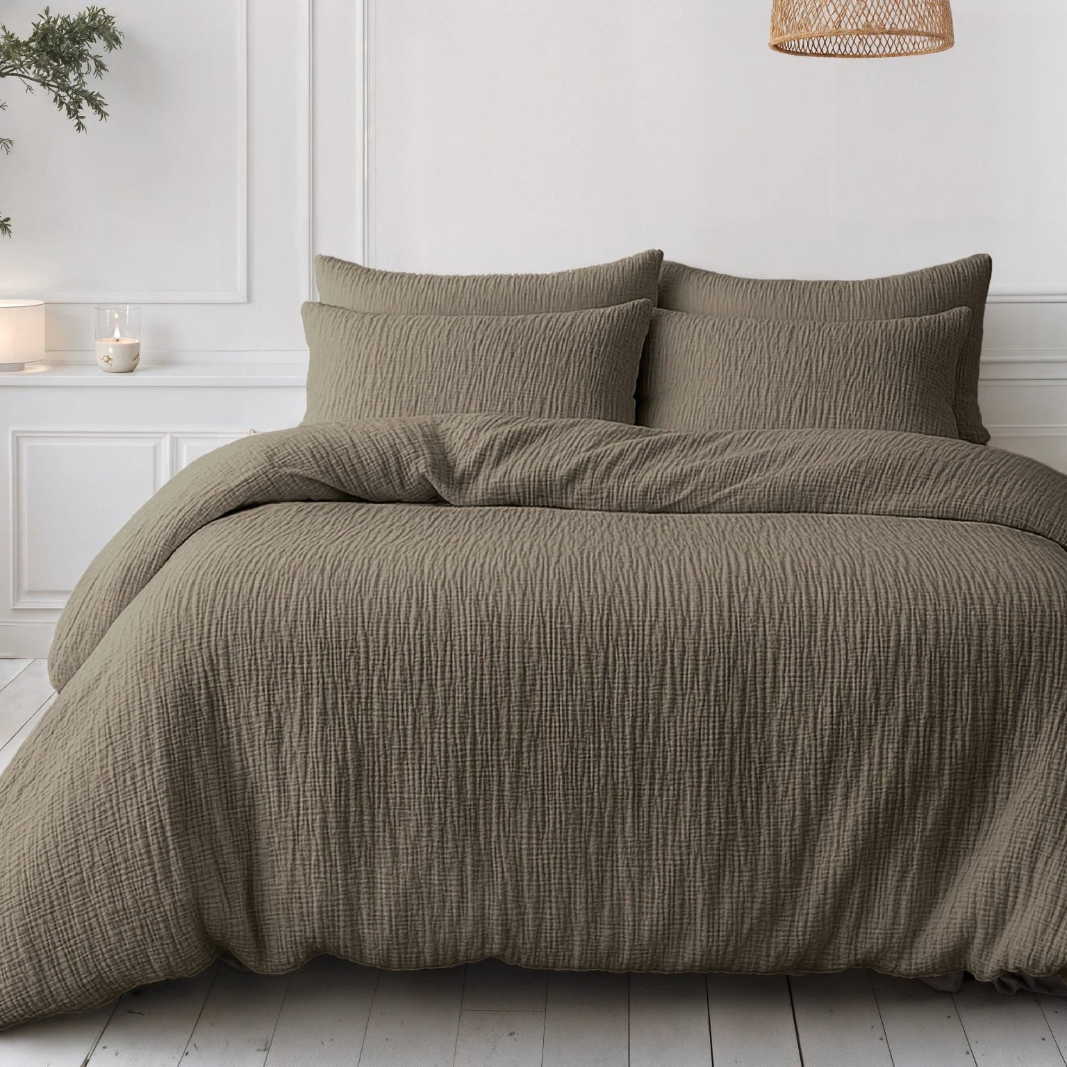 Katoenen Mousseline Lazy Dekbed met Kussenslopen – Taupe