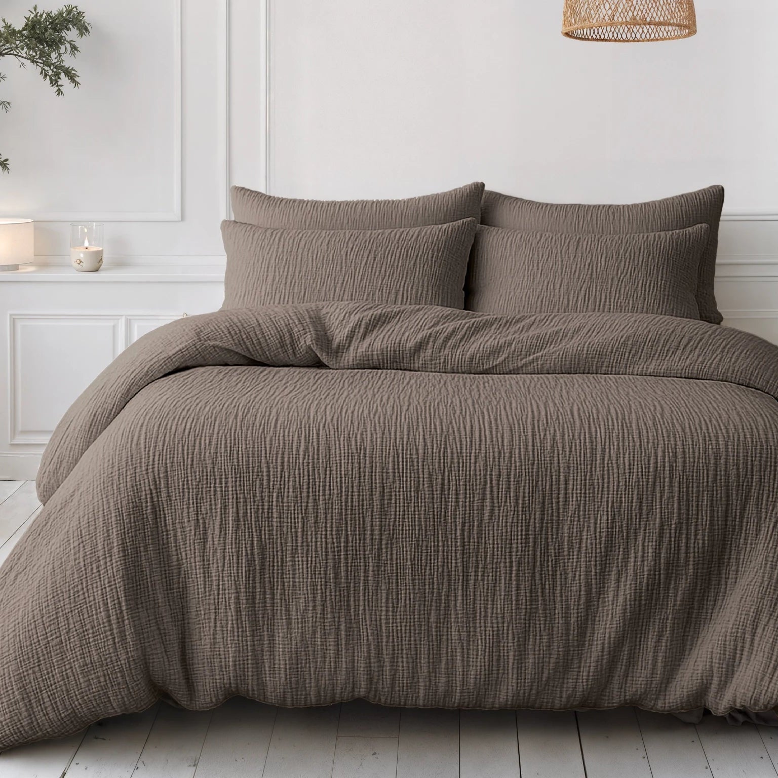 Katoenen Mousseline Lazy Dekbed met Kussenslopen – Donkertaupe