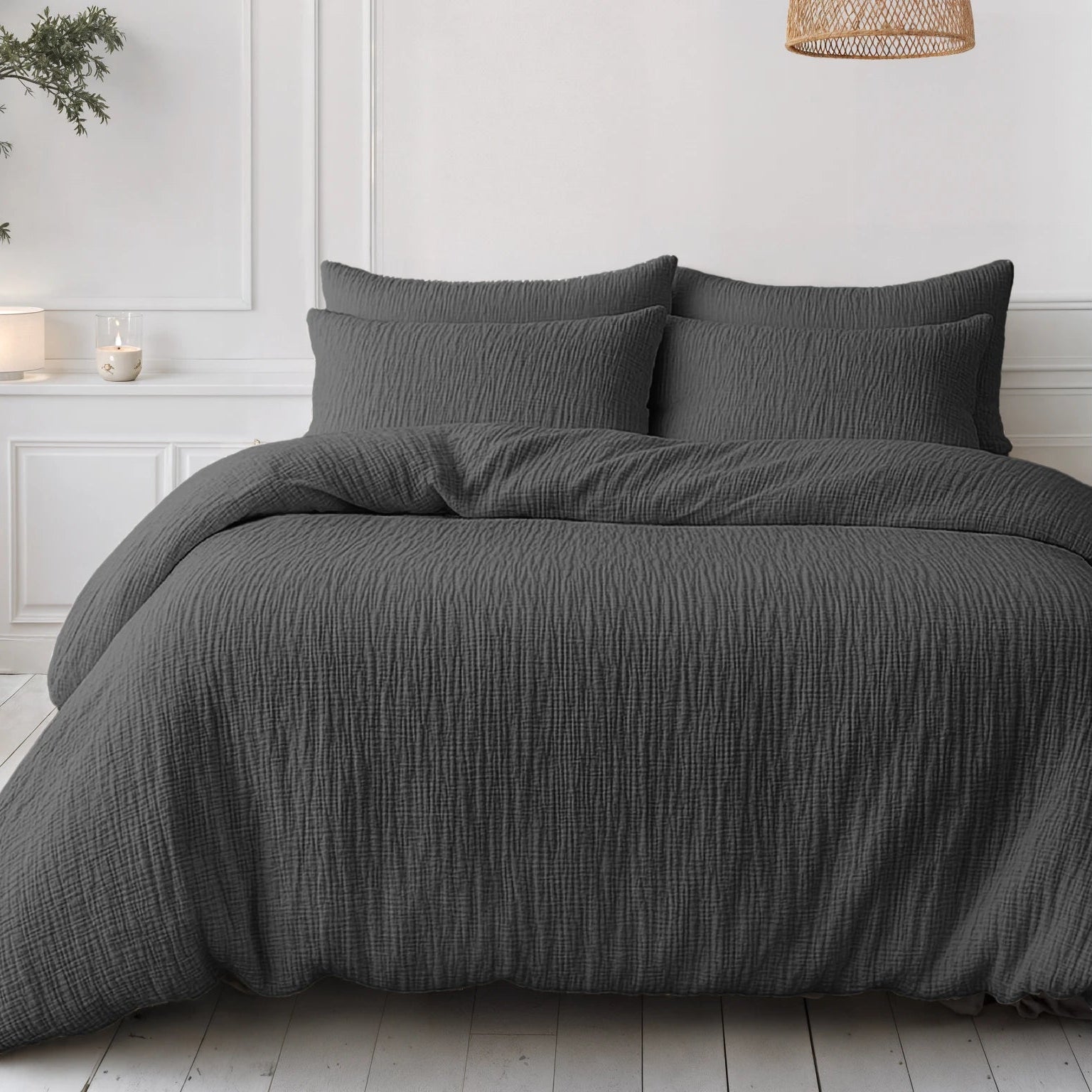 Katoenen Mousseline Lazy Dekbed met Kussenslopen – Antraciet
