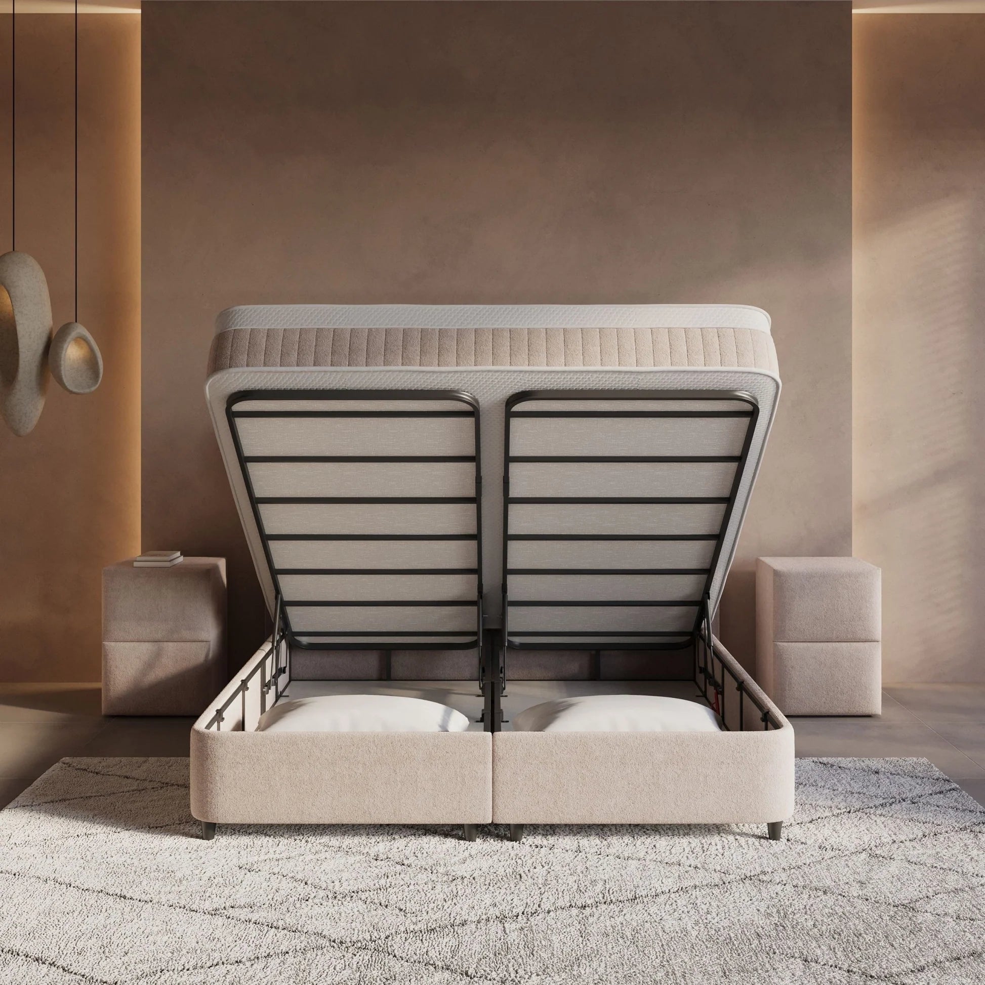 Boxspring met Opbergruimte Lunaris - Complete Set met Luxe 7-zone Matras - Beige