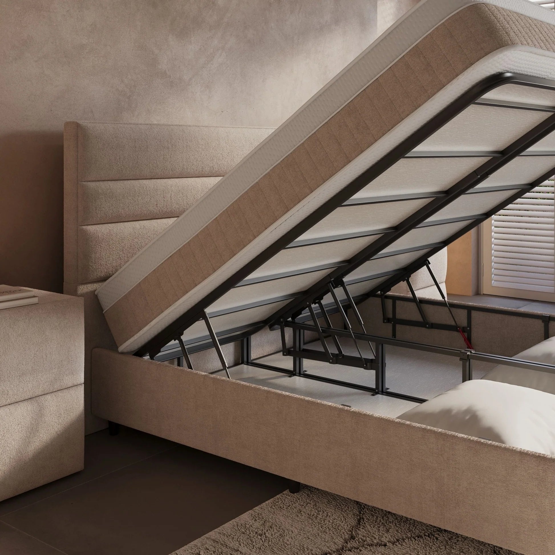 Boxspring met Opbergruimte Lunaris - Complete Set met Luxe 7-zone Matras - Beige