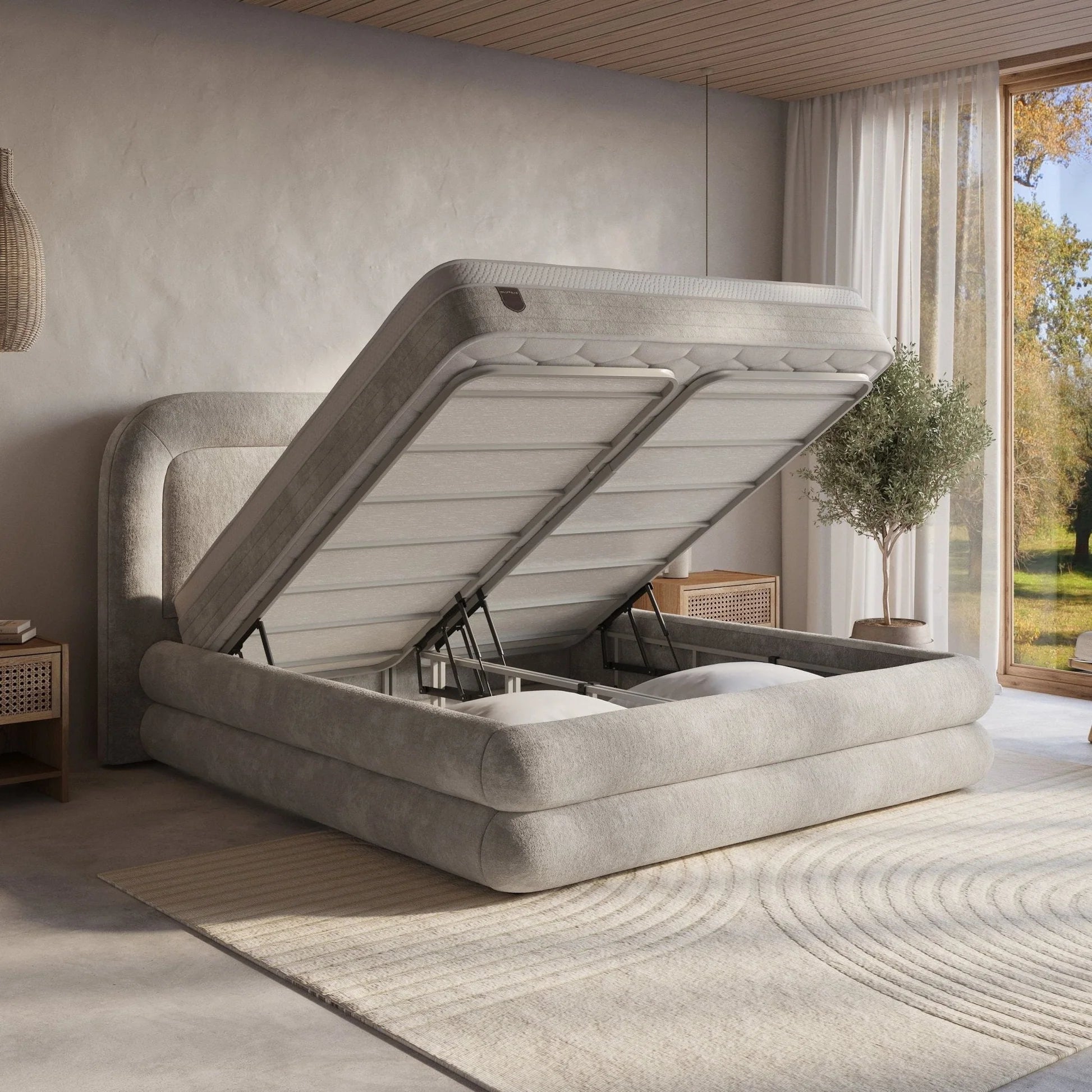 Boxspring met Opbergruimte Alora - Complete Set met Luxe 7-zone Matras - Sand Grey