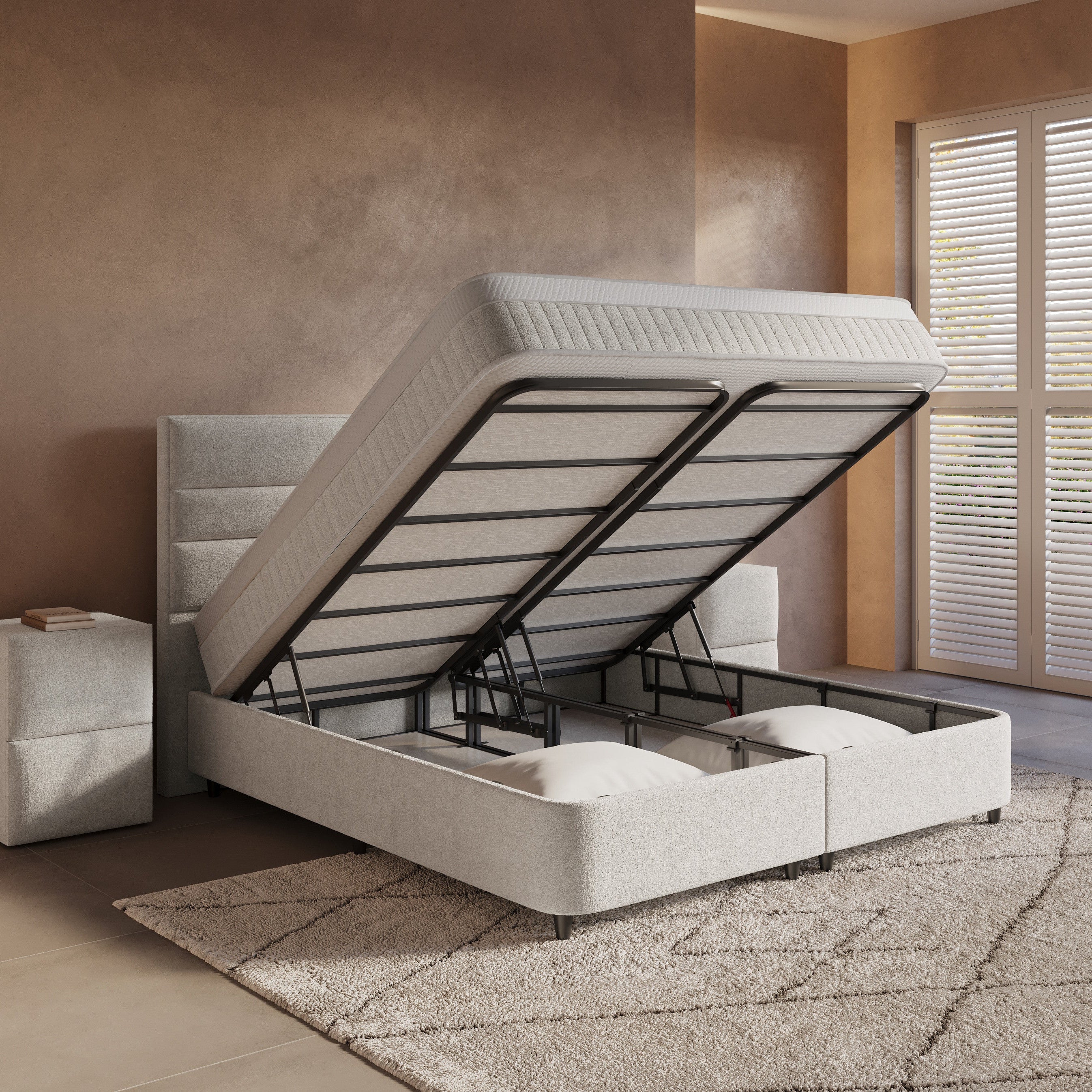Boxspring met Opbergruimte Lunaris - Complete Set met Luxe 7-zone Matras - Off-White