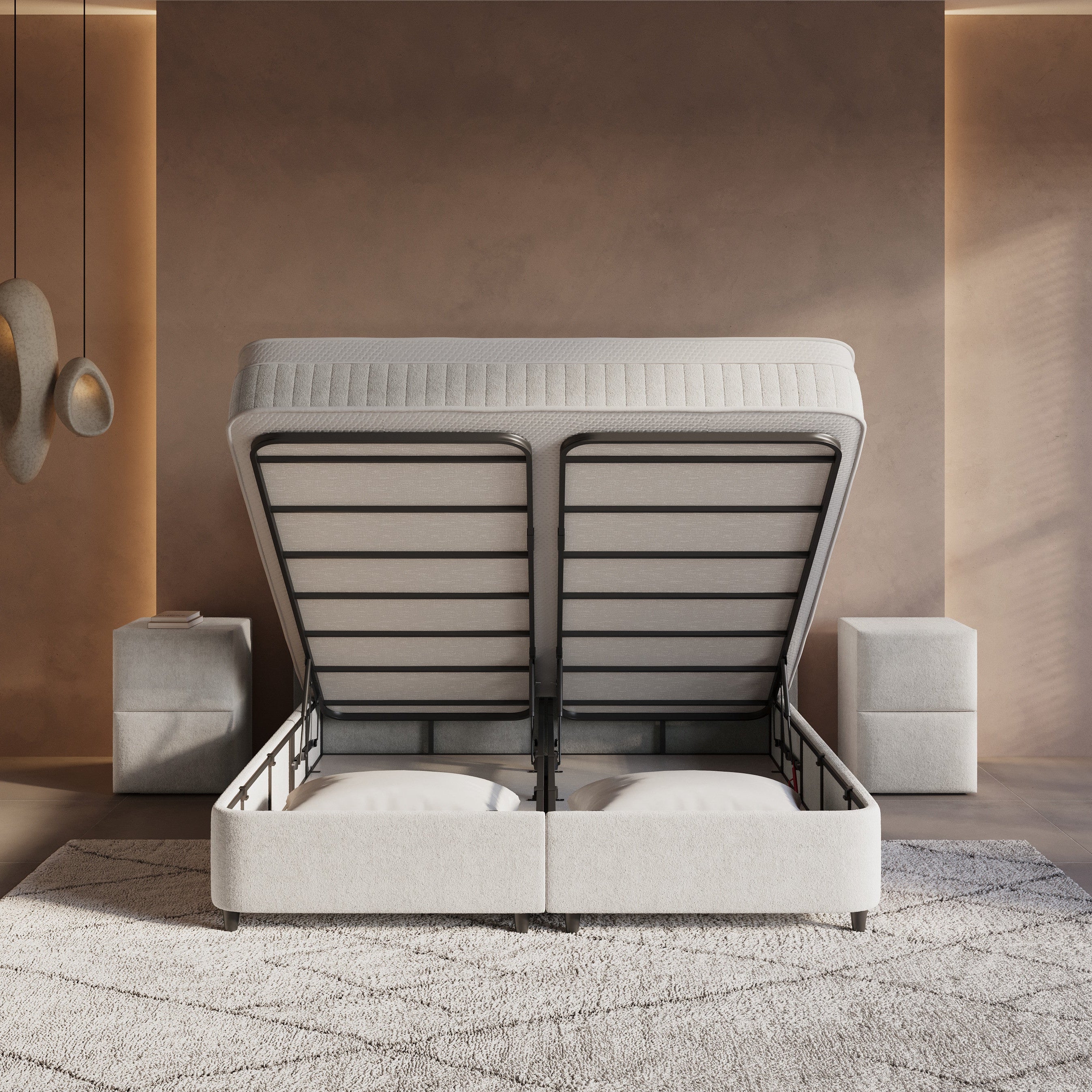 Boxspring met Opbergruimte Lunaris - Complete Set met Luxe 7-zone Matras - Off-White