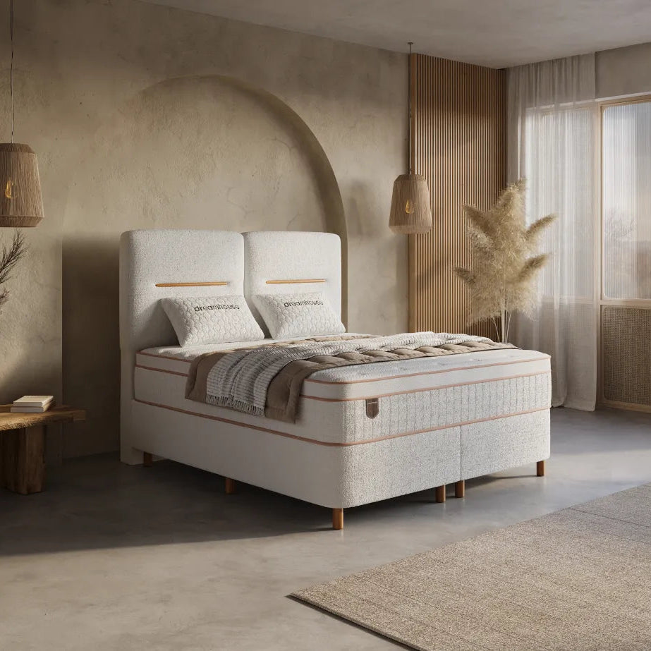 Boxspring met Opbergruimte Aveline - Complete Set met Luxe 7-zone Matras - Beige