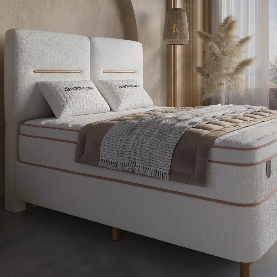 Boxspring met Opbergruimte Aveline - Complete Set met Luxe 7-zone Matras - Beige