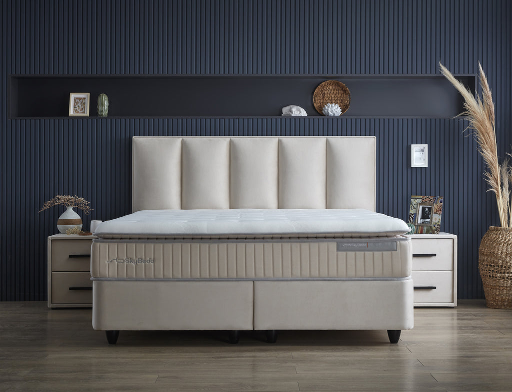 Boxspring met Opbergruimte Birdybedd - Complete set  - Luxe 7-zone matras 500 pockets/m² met ingebouwde topper - Cream