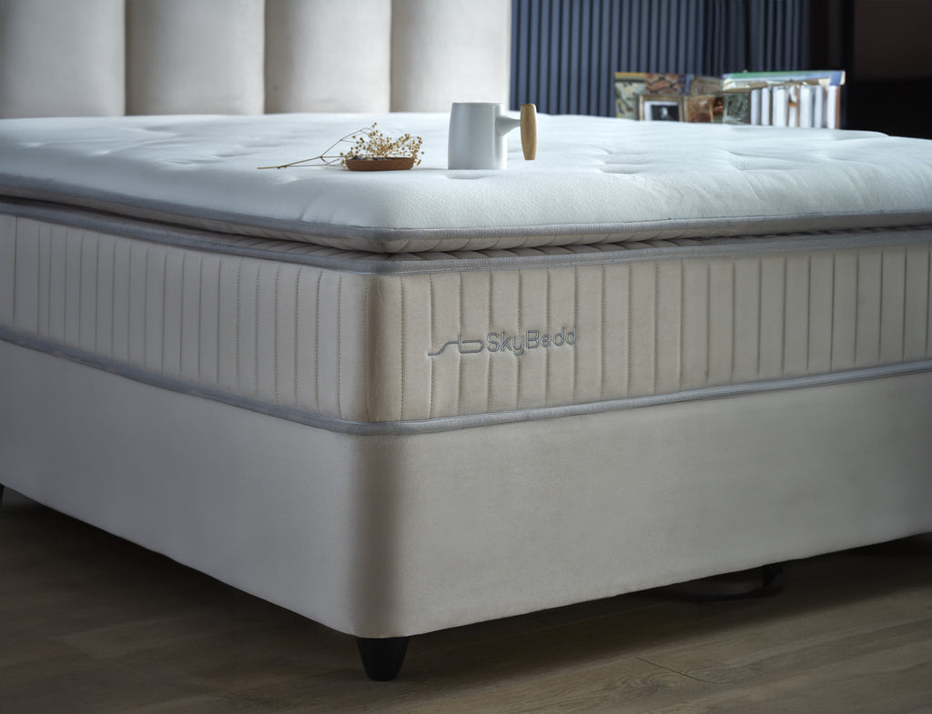 Boxspring met Opbergruimte Birdybedd - Complete set  - Luxe 7-zone matras 500 pockets/m² met ingebouwde topper - Cream